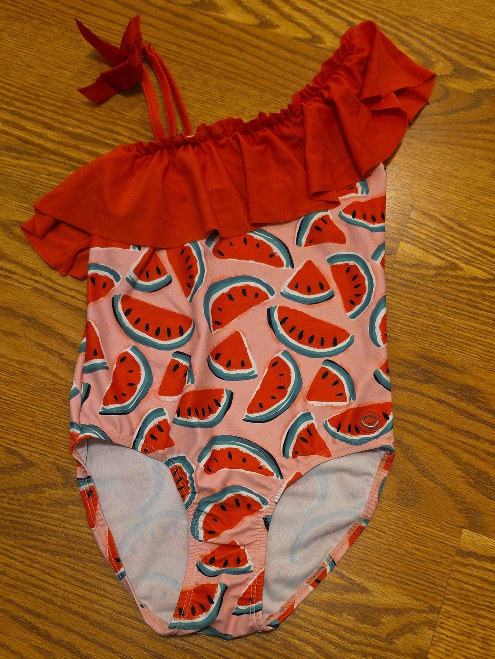 Girls Red Watermelon One-Shoulder One-Piece Swimsuit